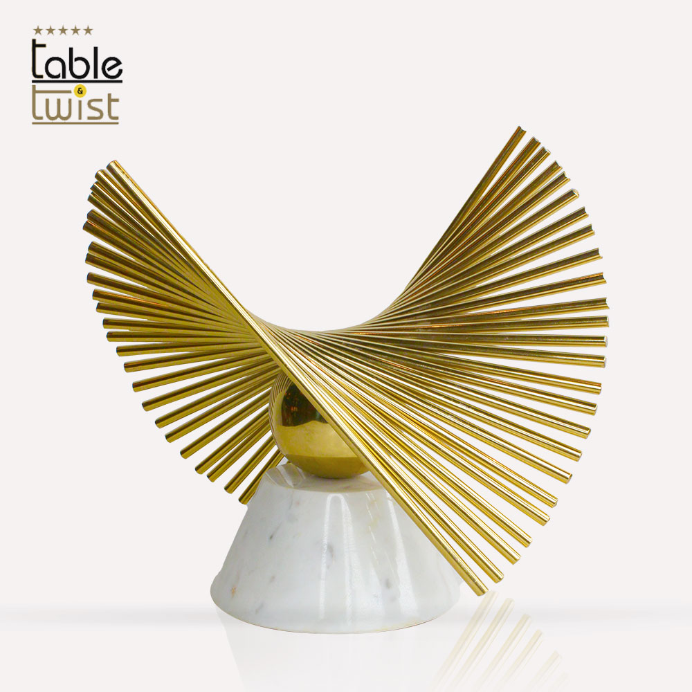 Gold Abstract Metal Table Decor with Marble Base