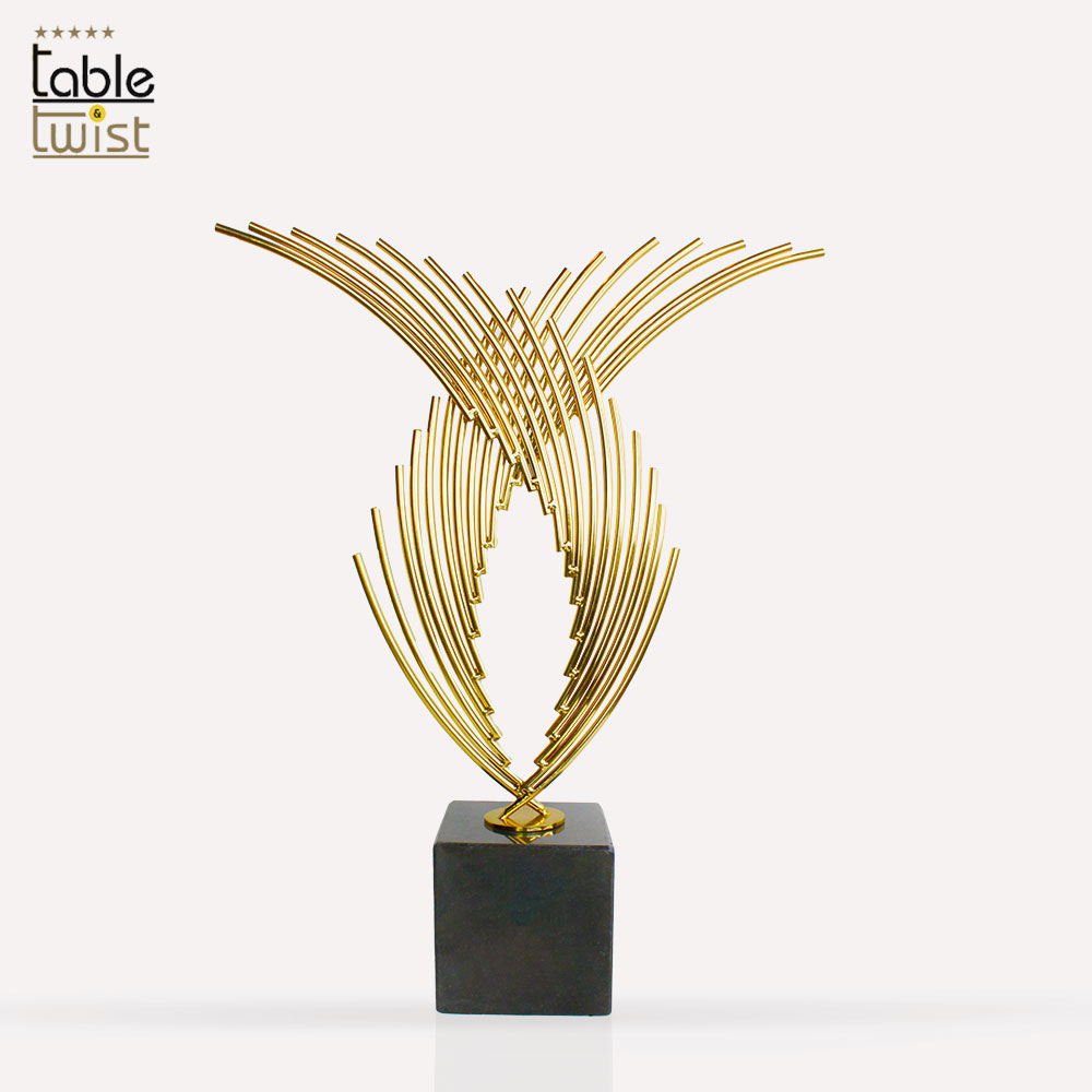 Gold Textured Fern Table Decor with Marble Base