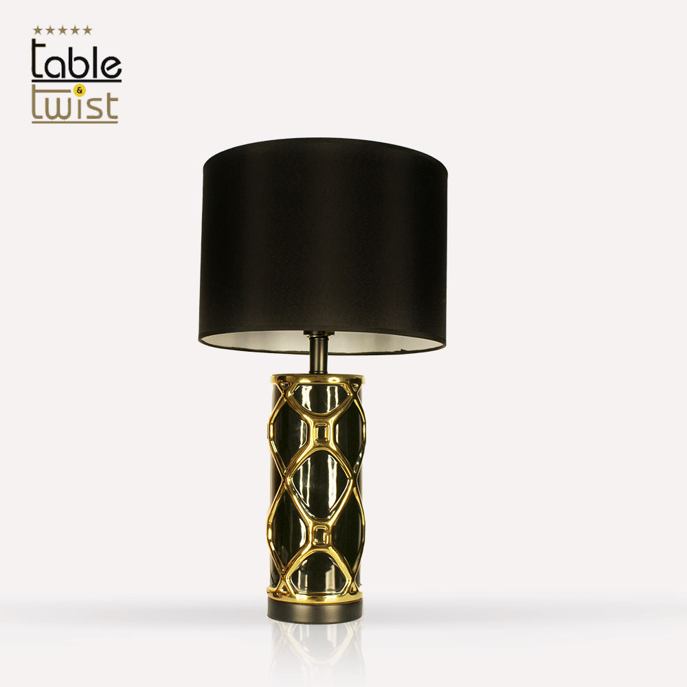 Black Drum-Shaped Ceramic Table Lamp