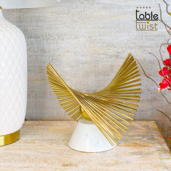 Gold Abstract Metal Table Decor with Marble Base