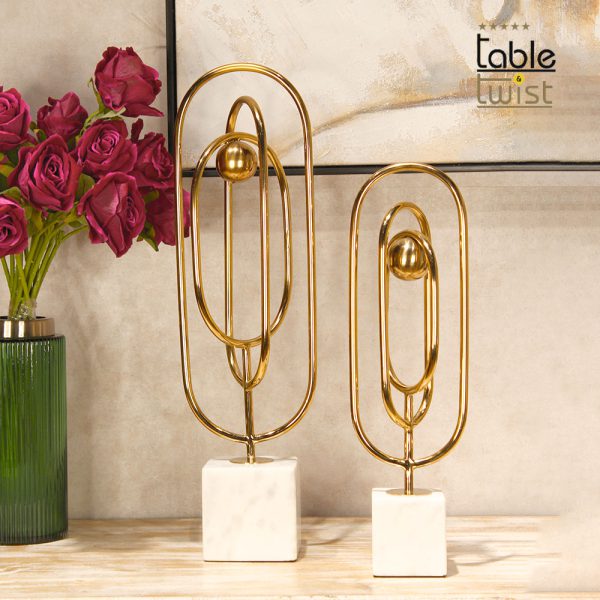 Gold Abstract Table Decor with Marble Base